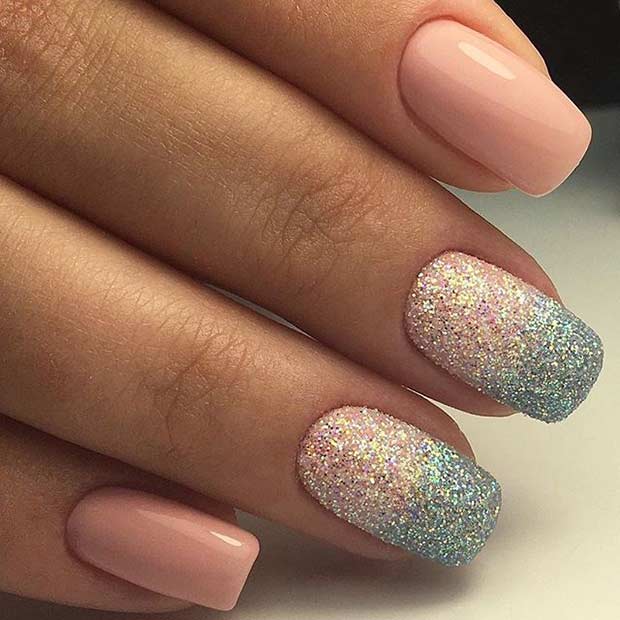 Pink and Sugar Glitter Ombre Nails for Prom