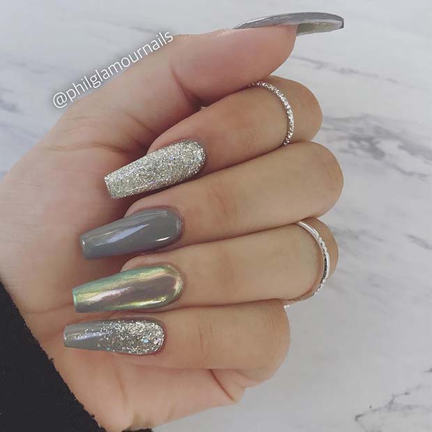 Glam Grey Nail Idea