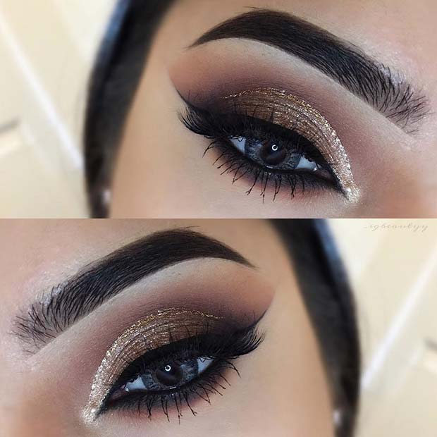 Καφέ και χρυσό Glitter Eye Look