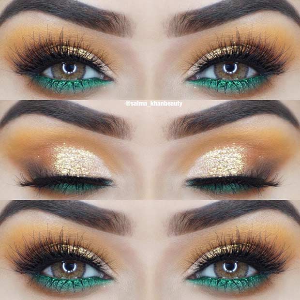 Idée de maquillage pour les yeux or et vert