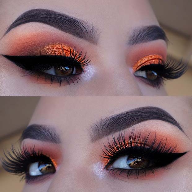 Maquillage des yeux orange vif pour l'été