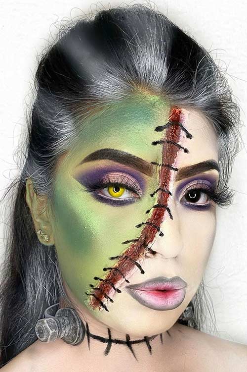 Maquillage de mariée Frankenstein demi-visage
