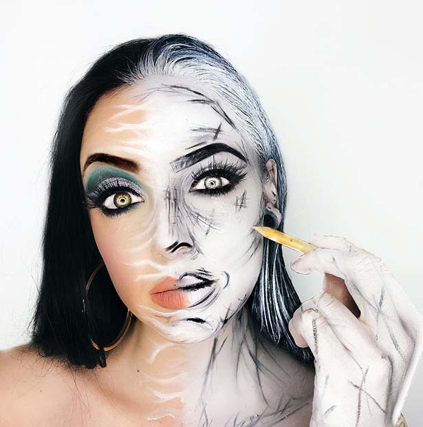 Idée de maquillage Halloween demi-visage