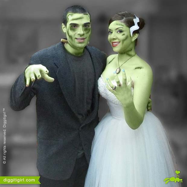 Frankenstein και Bride of Frankenstein για ιδέες κοστουμιών αποκριών για ζευγάρια