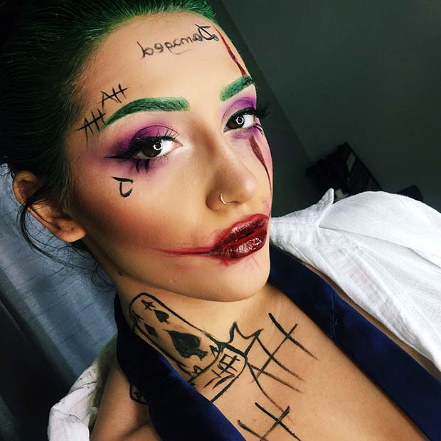 Maquillage Halloween Joker pour femme