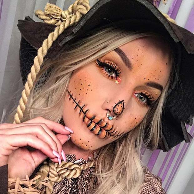 Jolie idée de maquillage d'épouvantail pour Halloween