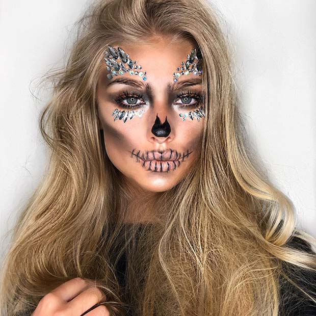 Maquillage Glitter Gem Skull pour Halloween