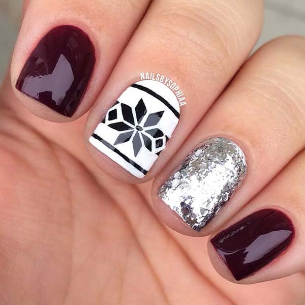 Fair Isle et Glitter Nail Design