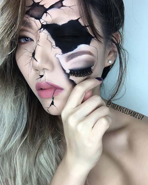 Cracked Doll Halloween Makeup Illusion