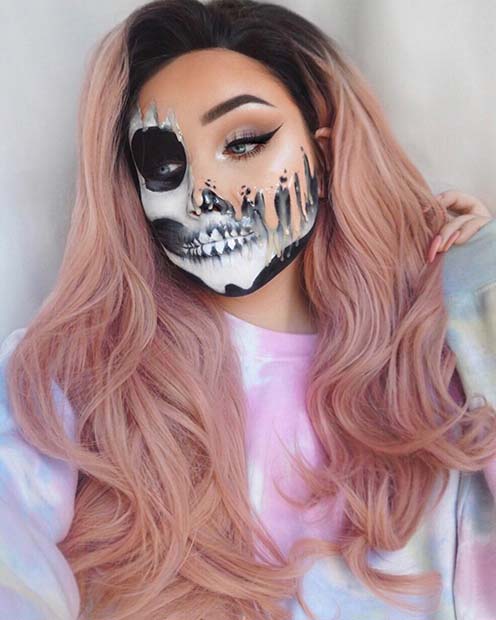 Maquillage de crâne fondu pour Halloween