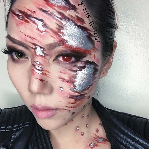 Maquillage d'Halloween Cyborg inspiré de Terminator