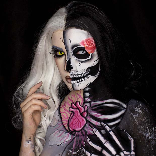 Idée de maquillage pour Halloween moitié-moitié