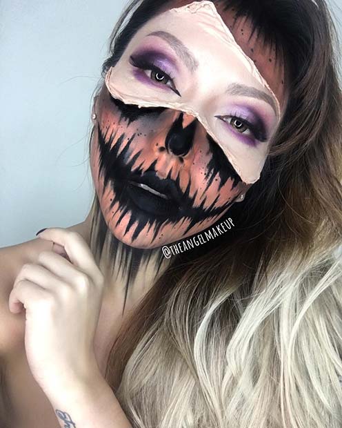 Maquillage d'Halloween effrayant demi citrouille
