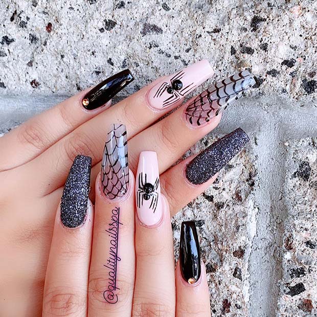 Glitzy Spider Nails