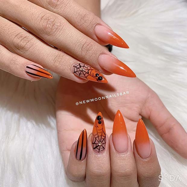 Ombre Orange Stiletto Nails