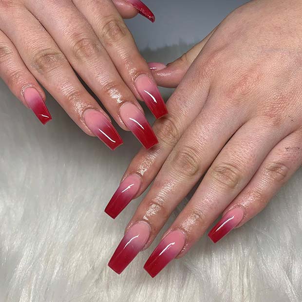 Design d'ongles ombré rose et rouge