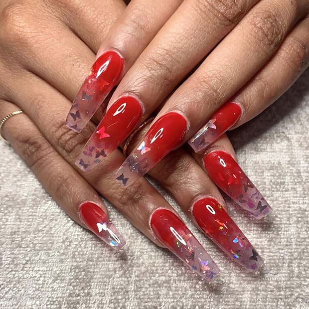 Ongles ombrés avec des papillons