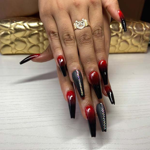 Ongles ombrés rouges et noirs audacieux