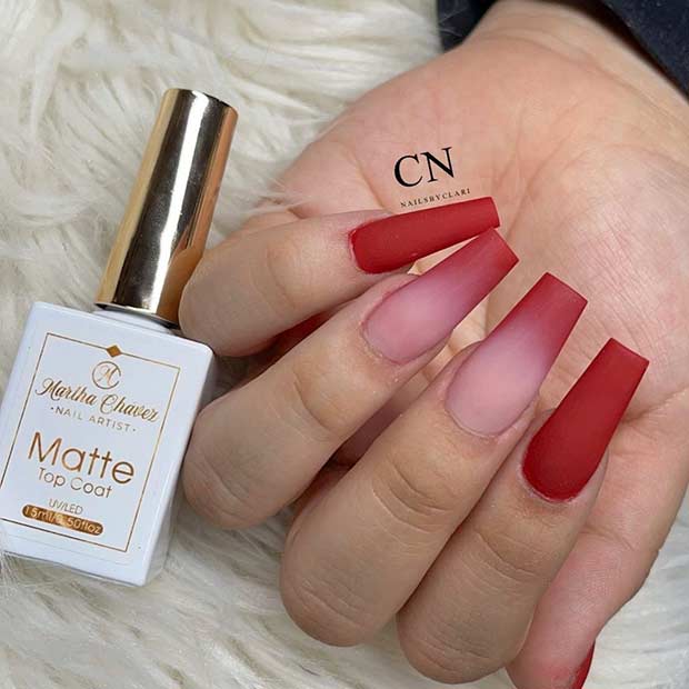 Ongles Ombre Rouge Mat