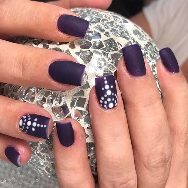 White Dotted Accent Nail for Matte Nail Designs for Fall