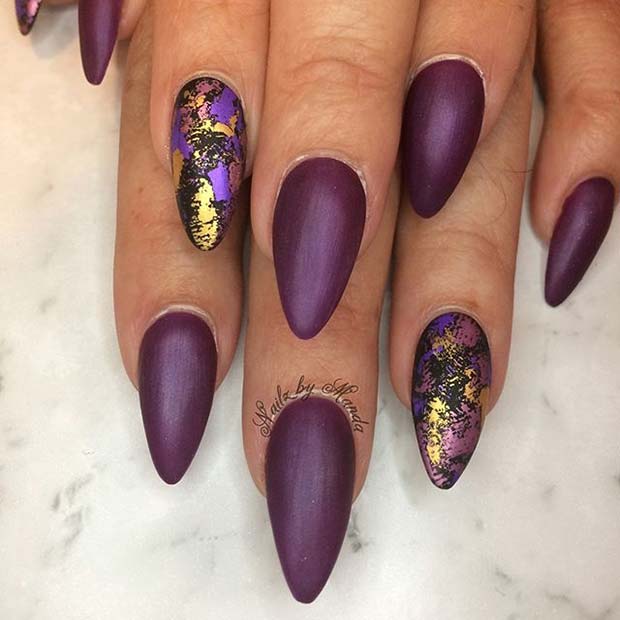 Trendy Matte and Foil Nail Art για ματ σχέδια νυχιών για το φθινόπωρο