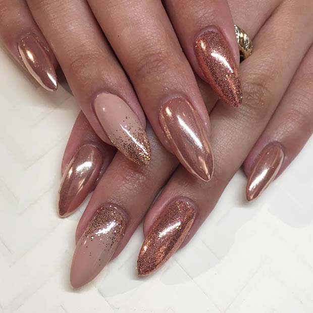 Ongles Chrome Or Rose