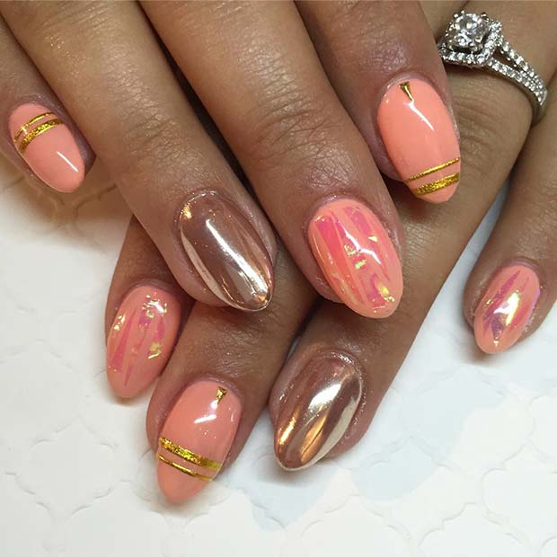 Ongles Rose Gold Chrome et Peachy