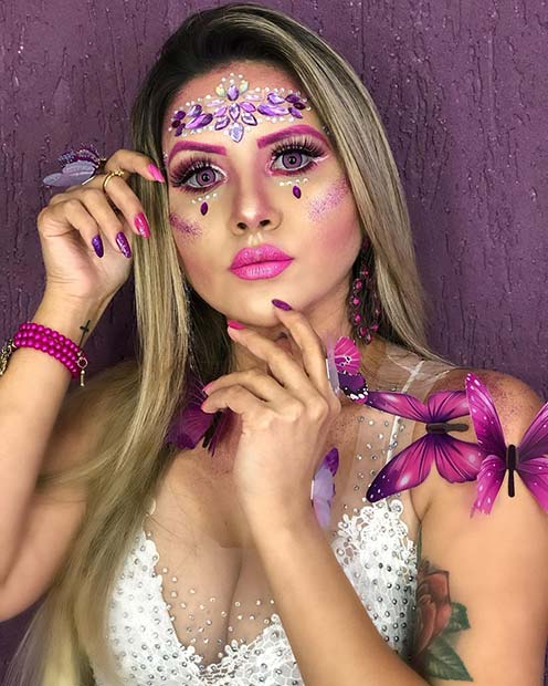 Maquillage strass violet brillant