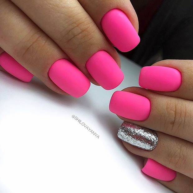 Ongles courts rose fluo mat