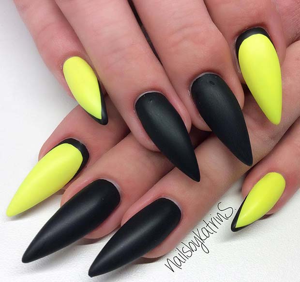 Conception d'ongles noir et jaune