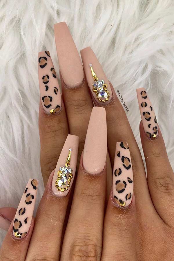Leopard and Nude Coffin Nails