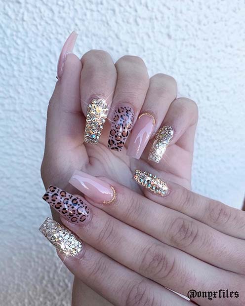 Ongles Glitzy Gold Léopard