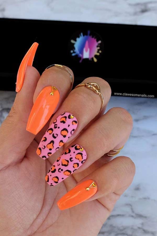 Neon Leopard Nail Art Design