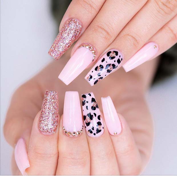 Ongles Léopard avec Paillettes