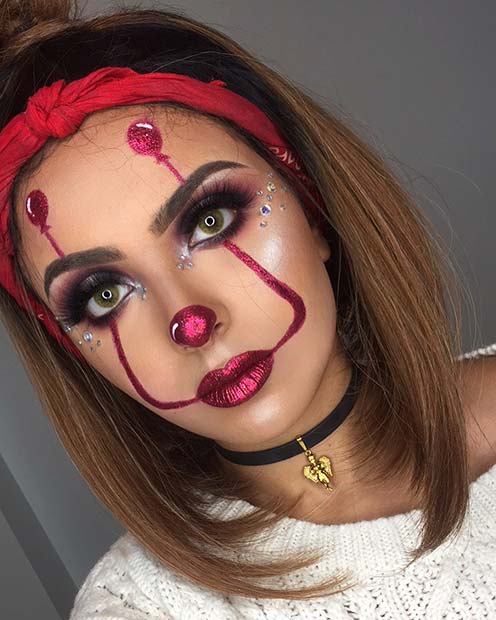 Maquillage Pennywise avec des ballons