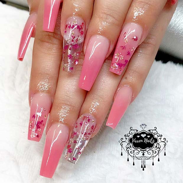 Ροζ Ombre και Floral Jelly Nails