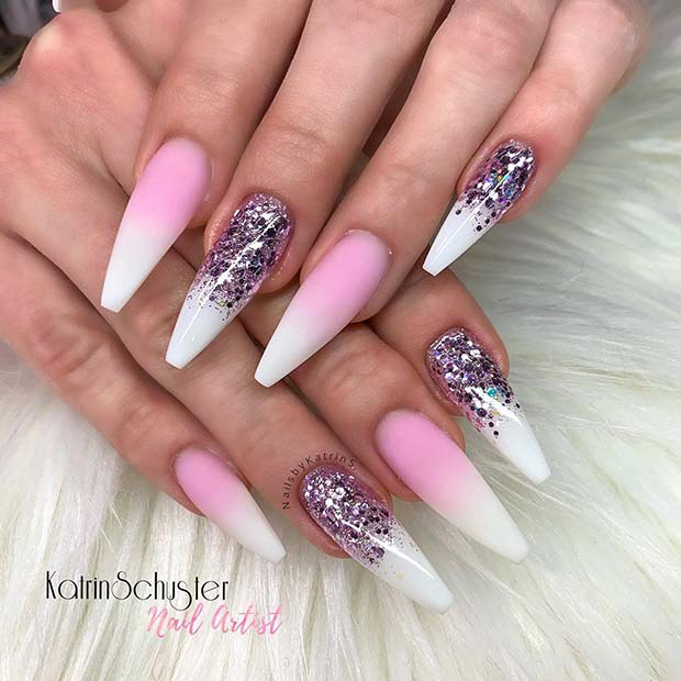 Ombre rose et blanche avec des paillettes