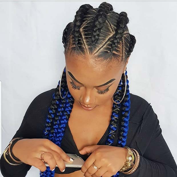 Cornrows noirs et bleus audacieux