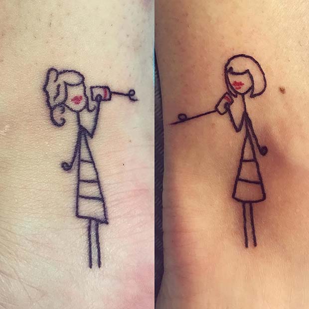 Mère et fille Stick Figure Tatouages ​​​​pour les tatouages ​​​​populaires de la mère et de la fille