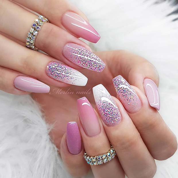 Chic and Sparkly Ombre Nails