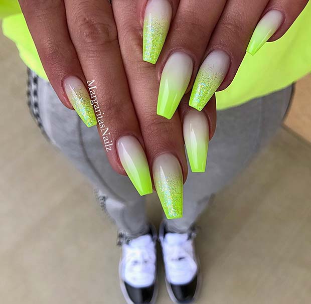 Neon Ombre Nails with Sparkle
