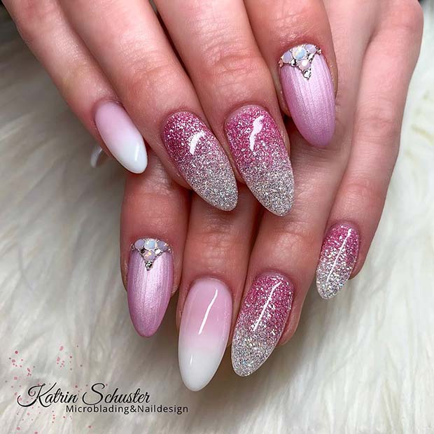 Ροζ και ασημί Glitter Ombre Design
