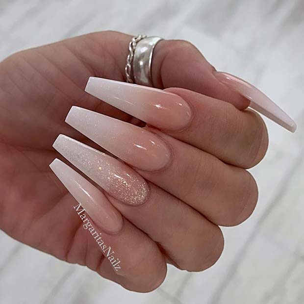 Ongles Nude Glitter Ombre