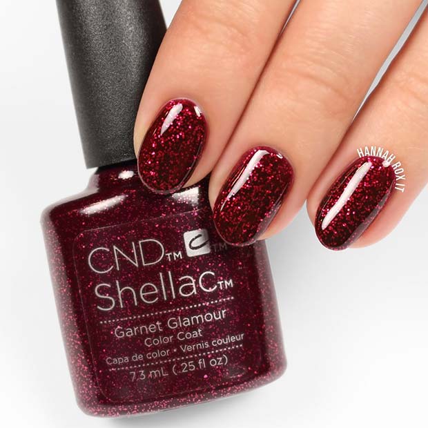 Red Sparkly Shellac Nails