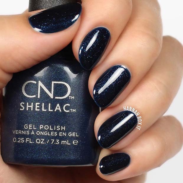 Navy Shellac Nails with Sparkle