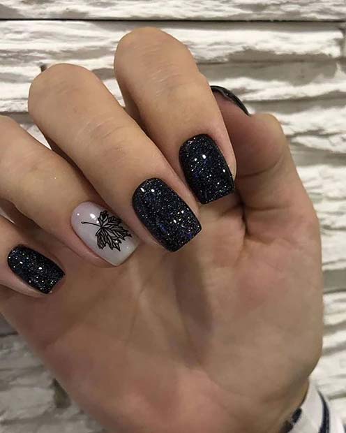 Black Glitter Shellac Nails