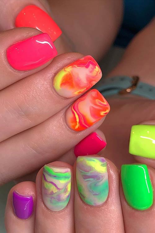 Neon Smoke Shellac Nails