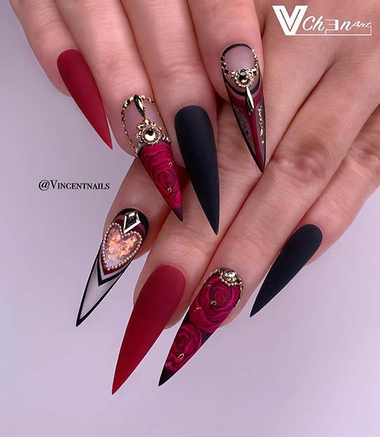 Κόκκινα τριαντάφυλλα Stiletto Nails