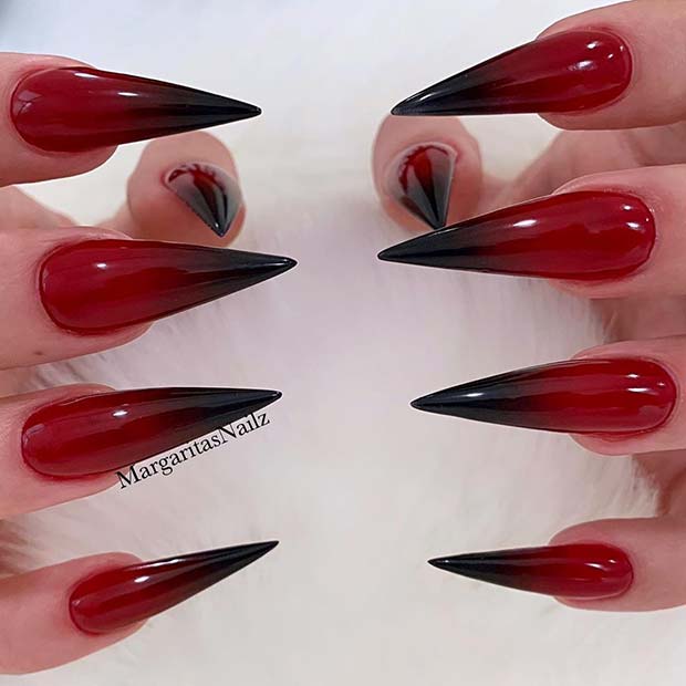 Ongles ombrés rouges et noirs