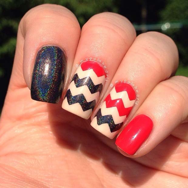 Κόκκινο και μαύρο Chevron Nail Art